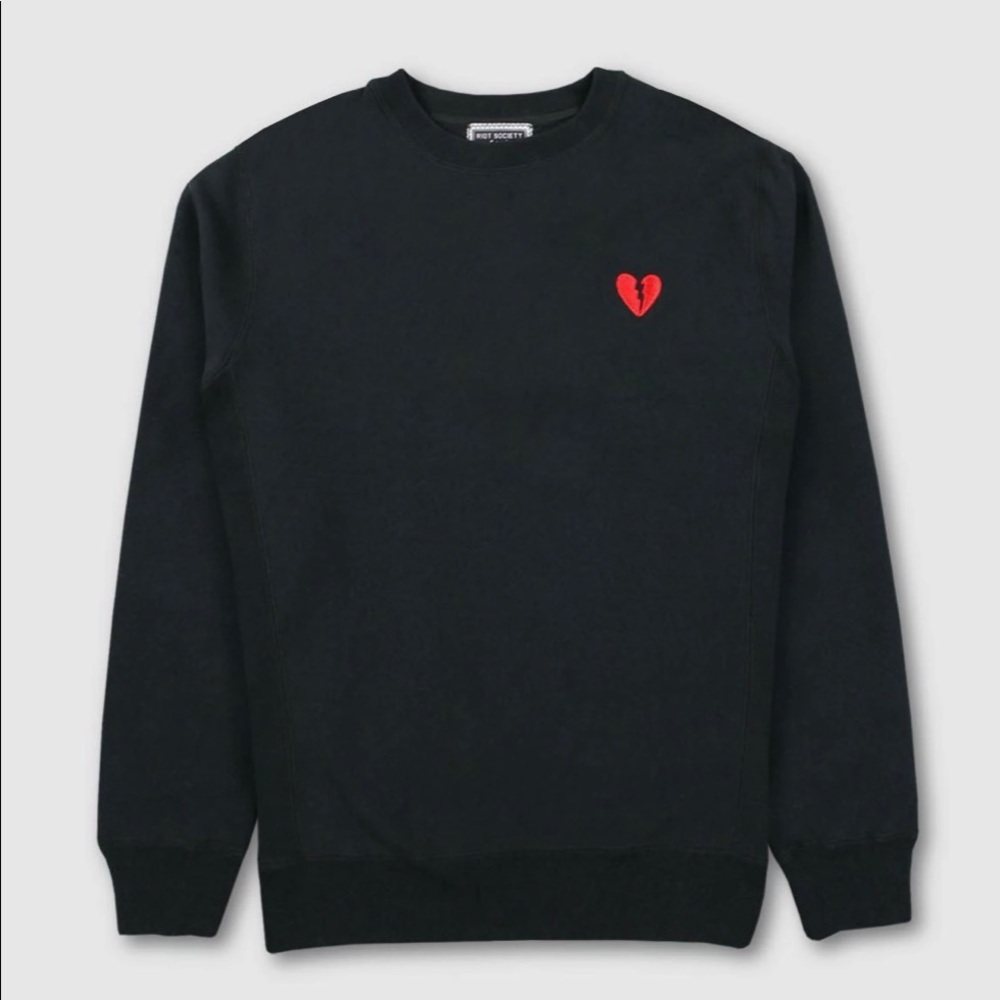 NEW BROKEN HEART EMBROIDERED MENS CREW FLEECE